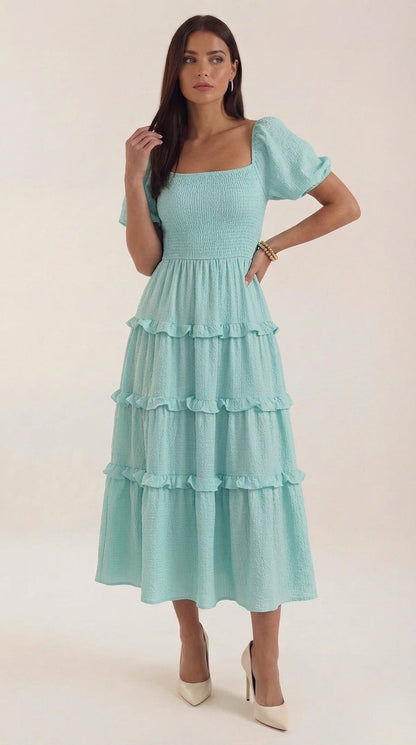 Adeline Women's Square Neck Puff Sleeve Midi Dress