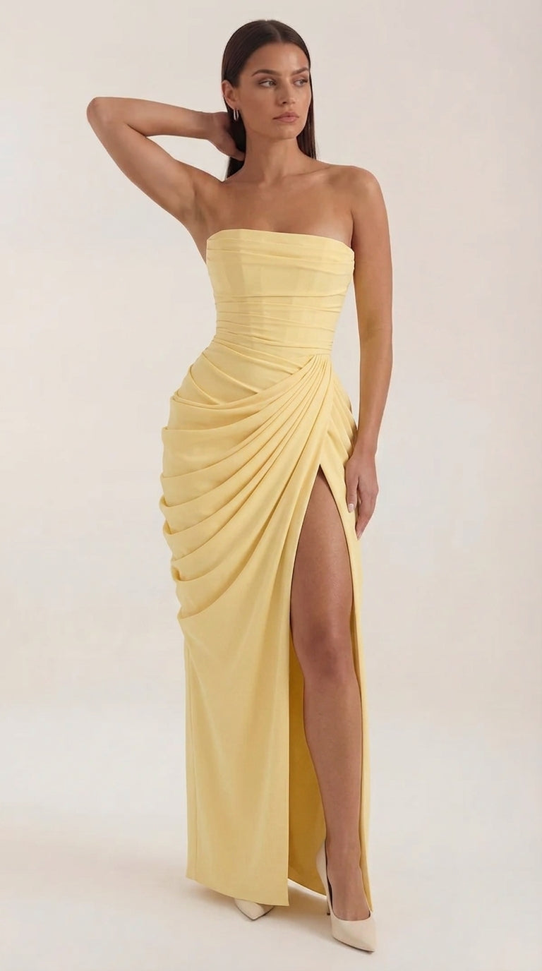 Women's Strapless Maxi Dress, Flowing Autumn Maxi Dress