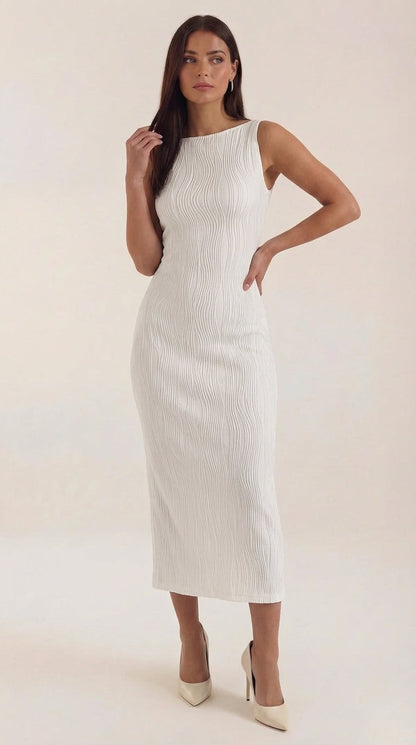 Women's Black Cami Dress | Ripple Textured, Fitted Midi