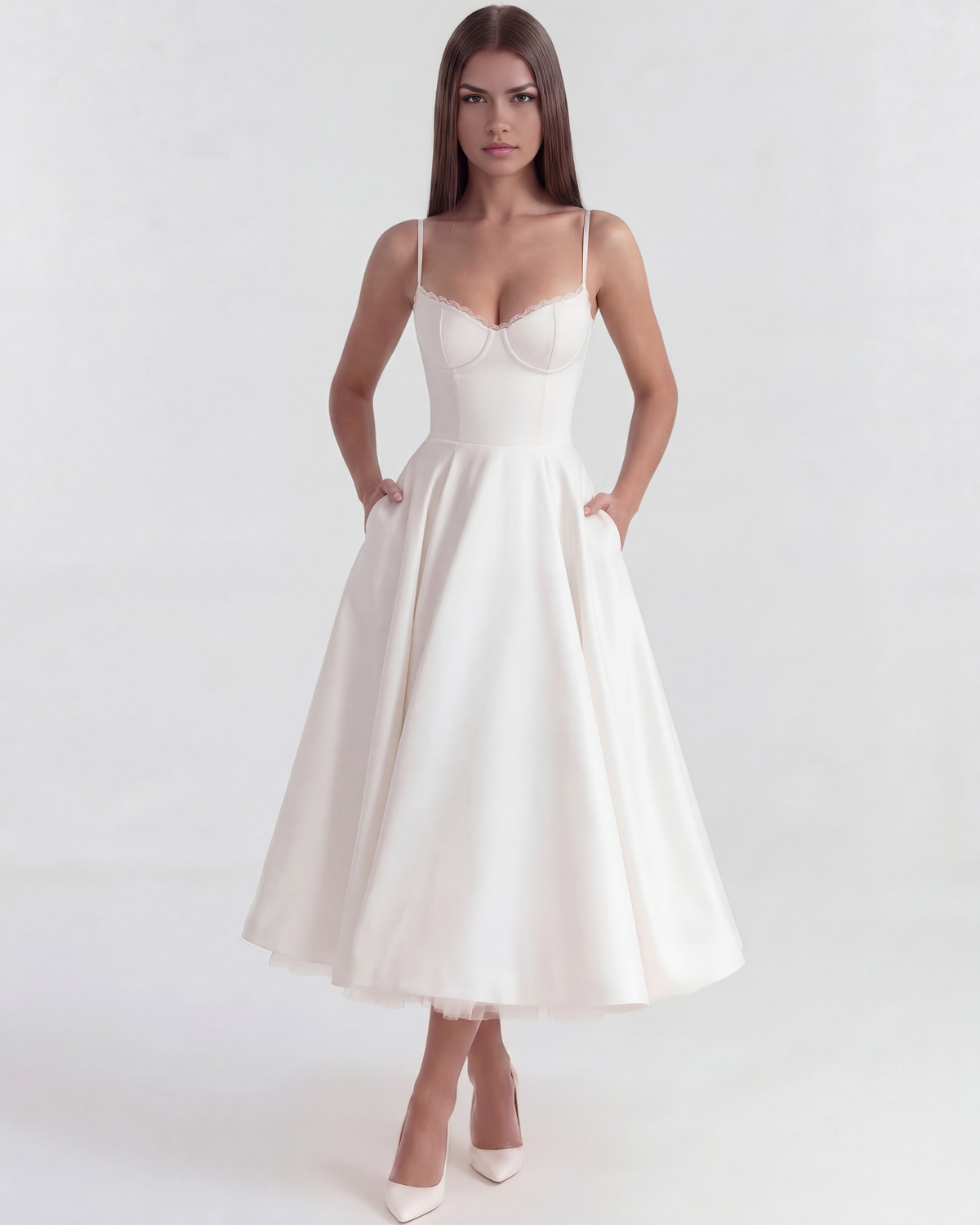 SELENE | Anmutiges Midikleid mit Feinen Trägern