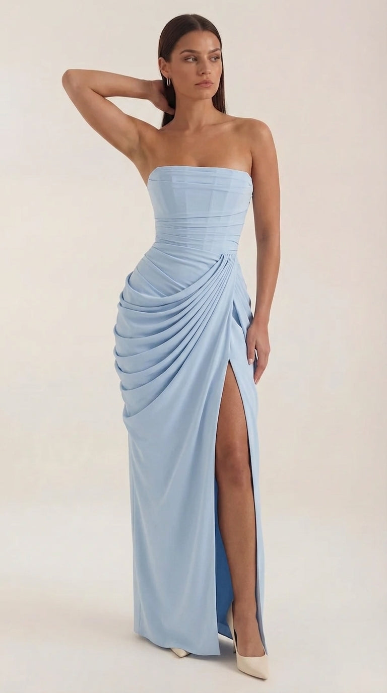 Women's Strapless Maxi Dress, Flowing Autumn Maxi Dress