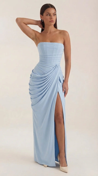 Women's Strapless Maxi Dress, Flowing Autumn Maxi Dress