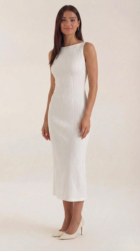 Women's Black Cami Dress | Ripple Textured, Fitted Midi