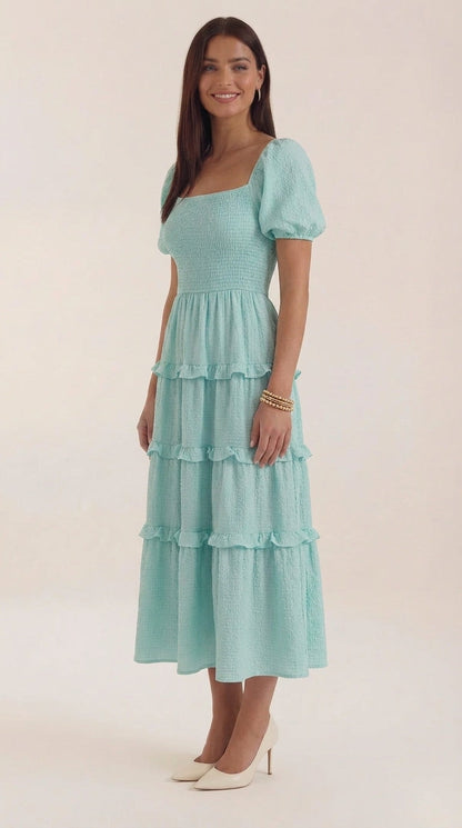 Adeline Women's Square Neck Puff Sleeve Midi Dress