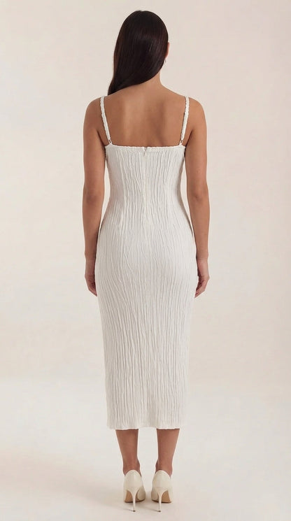 Women's Black Cami Dress | Ripple Textured, Fitted Midi