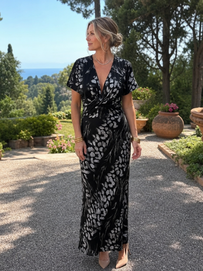 Astra | Short Sleeve Abstract Pattern Maxi Dress