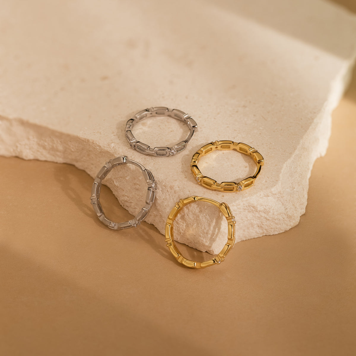 Diamond Link Hoops in Silver