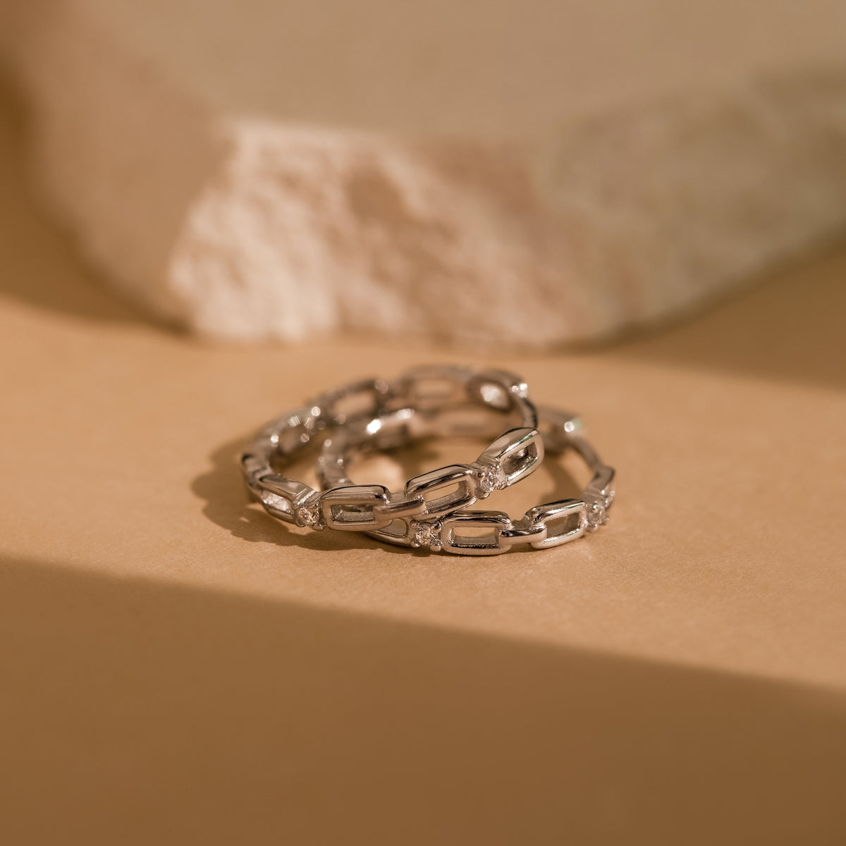 Diamond Link Hoops in Silver
