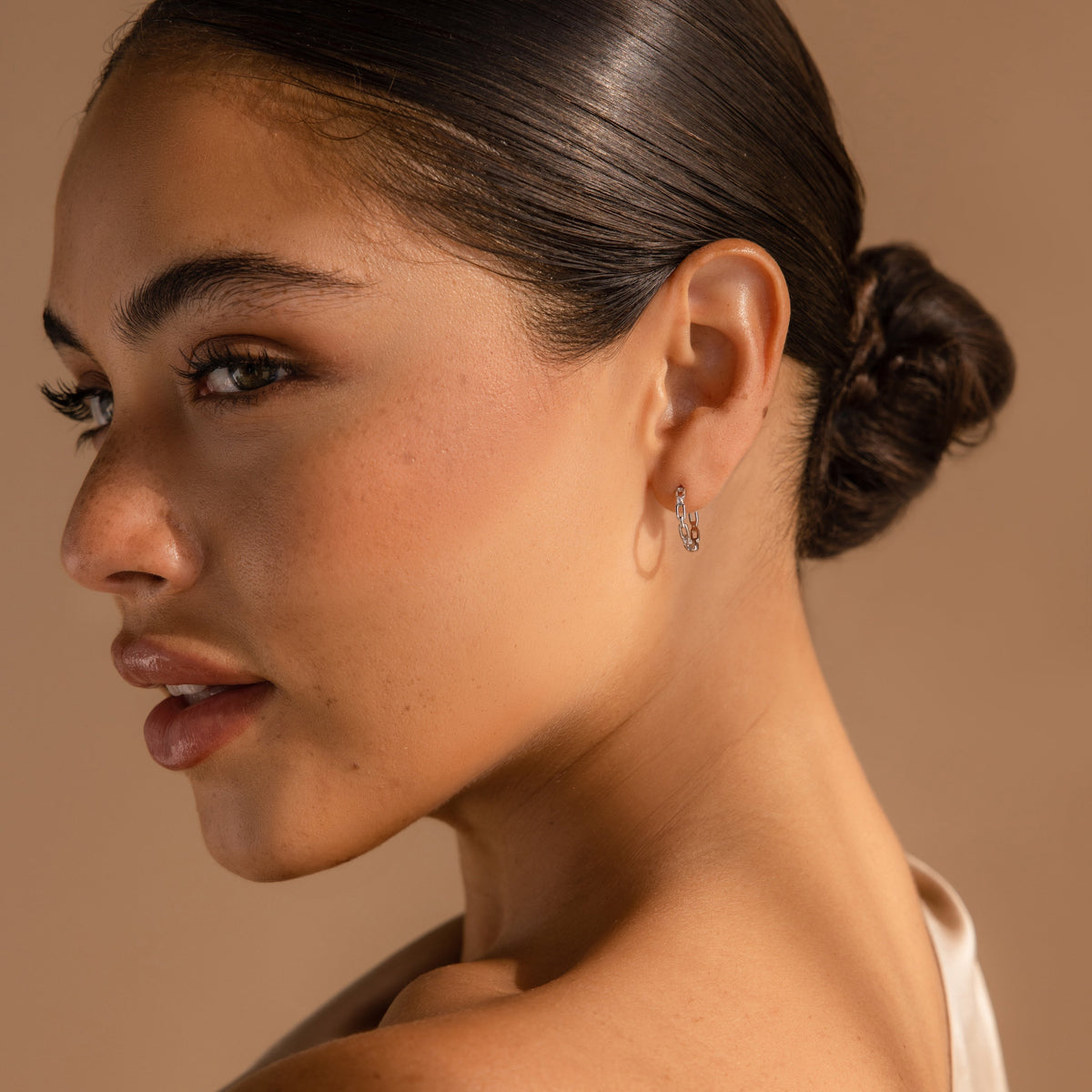 Diamond Link Hoops in Silver