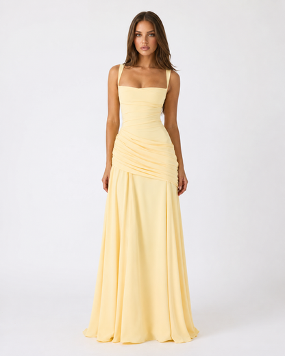 ENIE | Maxikleid mit Gerafftem Eckigem Ausschnitt