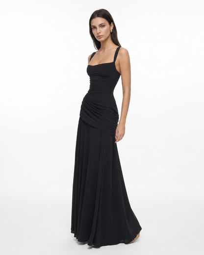 ENIE | Maxikleid mit Gerafftem Eckigem Ausschnitt