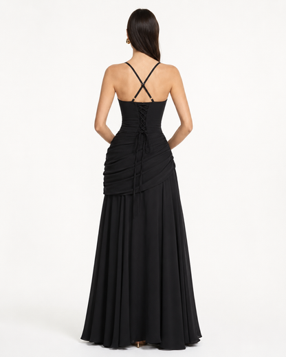 ENIE | Maxikleid mit Gerafftem Eckigem Ausschnitt