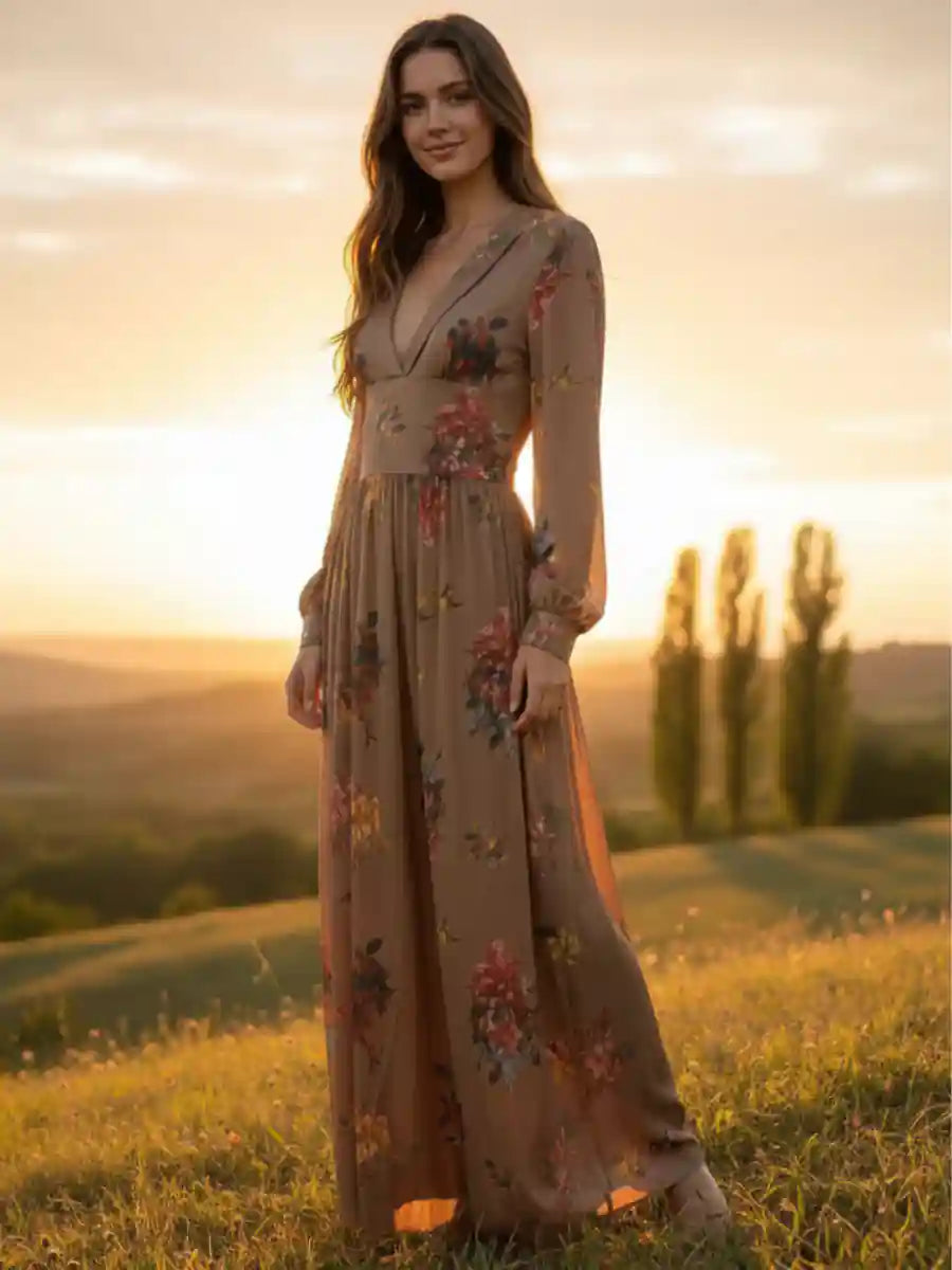 Brown Floral Maxi Dress