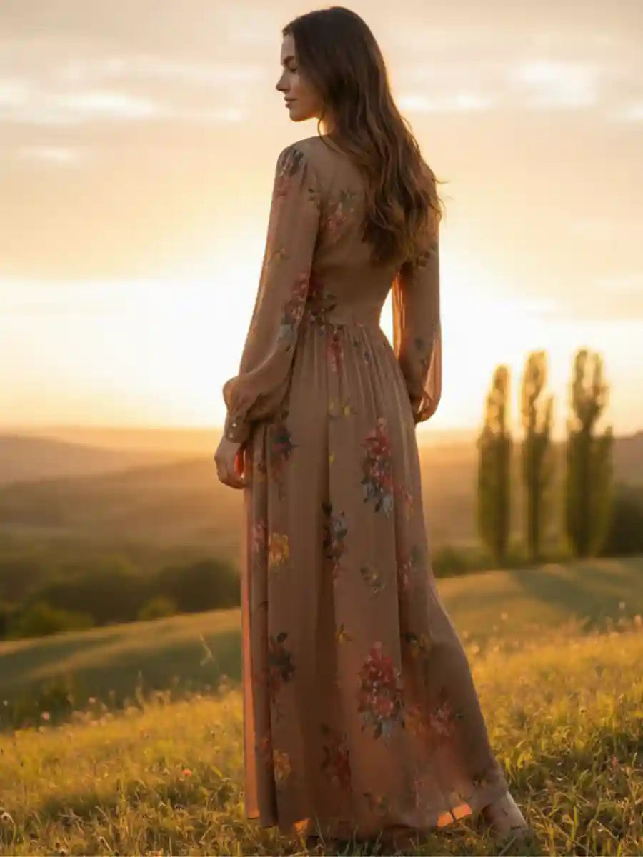 Brown Floral Maxi Dress