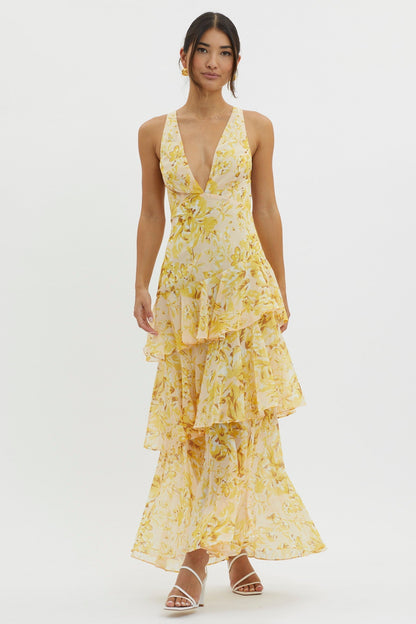 LISA | Florales Volant Maxi Kleid