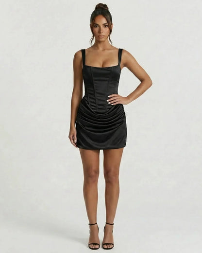 Black or Brown Polyester Slim Mini Dress
