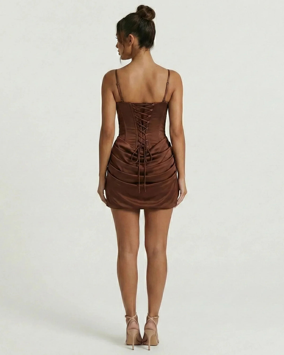 Black or Brown Polyester Slim Mini Dress