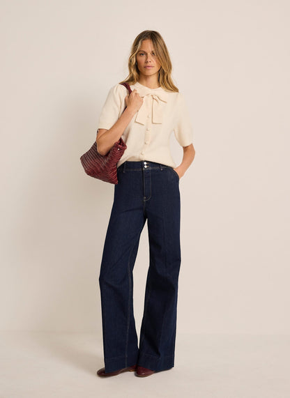 Cream Bow Detail Knit Top