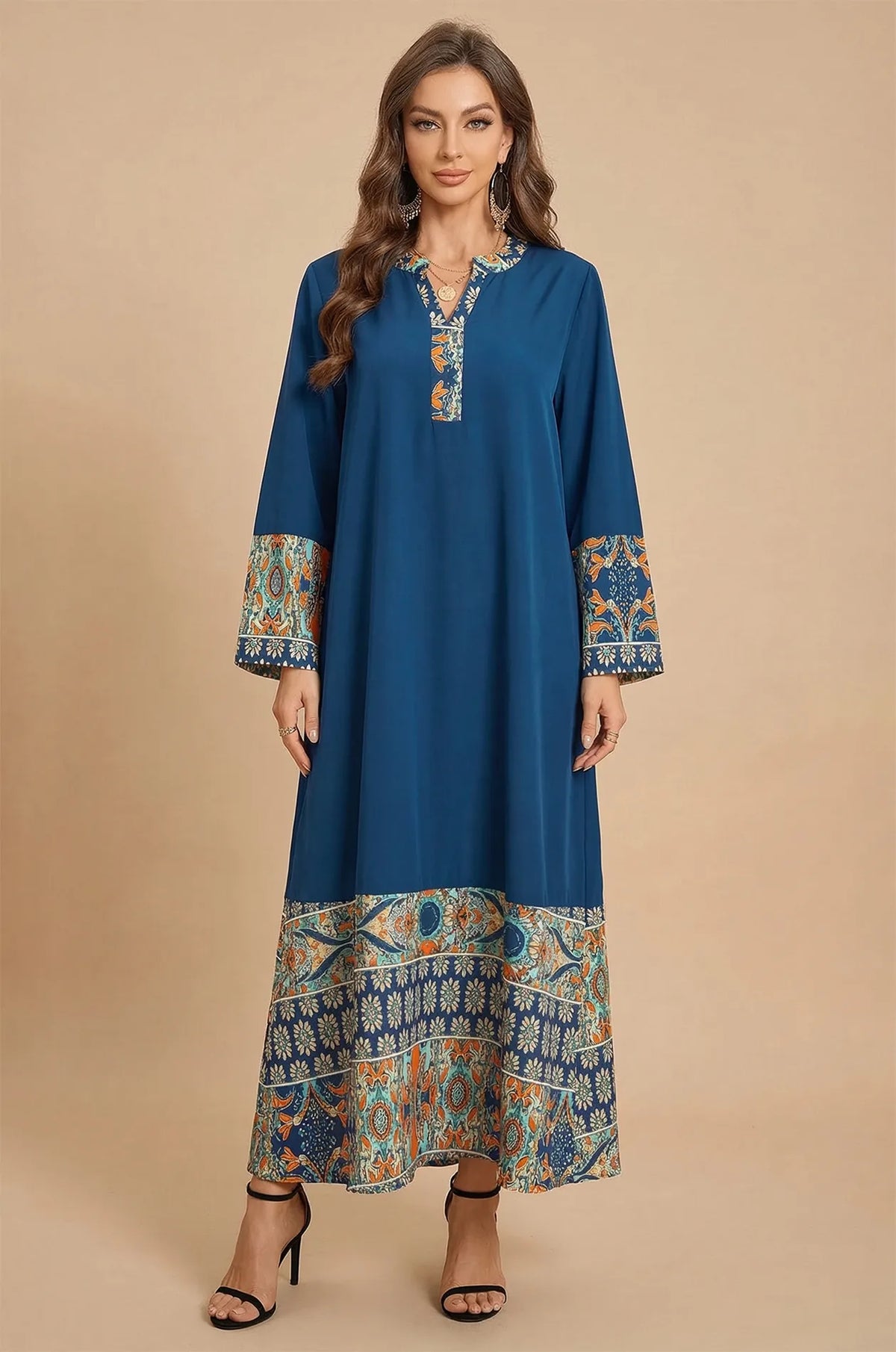 Blue Linen Maxi Dress Kaftan for Women