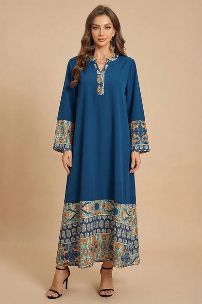 Blue Linen Maxi Dress Kaftan for Women