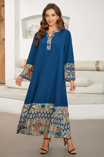 Blue Linen Maxi Dress Kaftan for Women