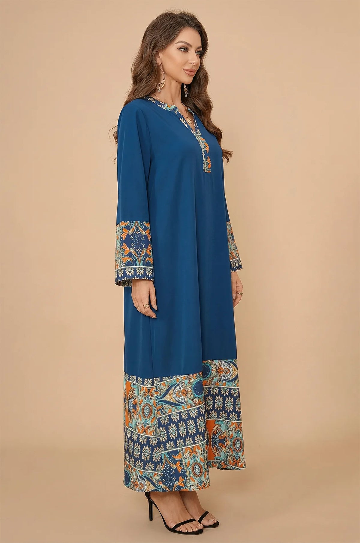 Blue Linen Maxi Dress Kaftan for Women