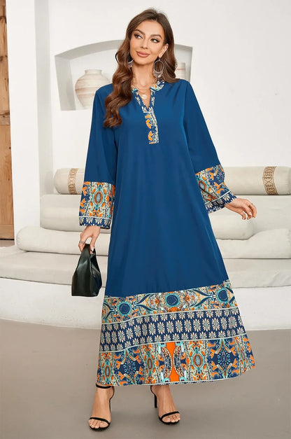 Blue Linen Maxi Dress Kaftan for Women