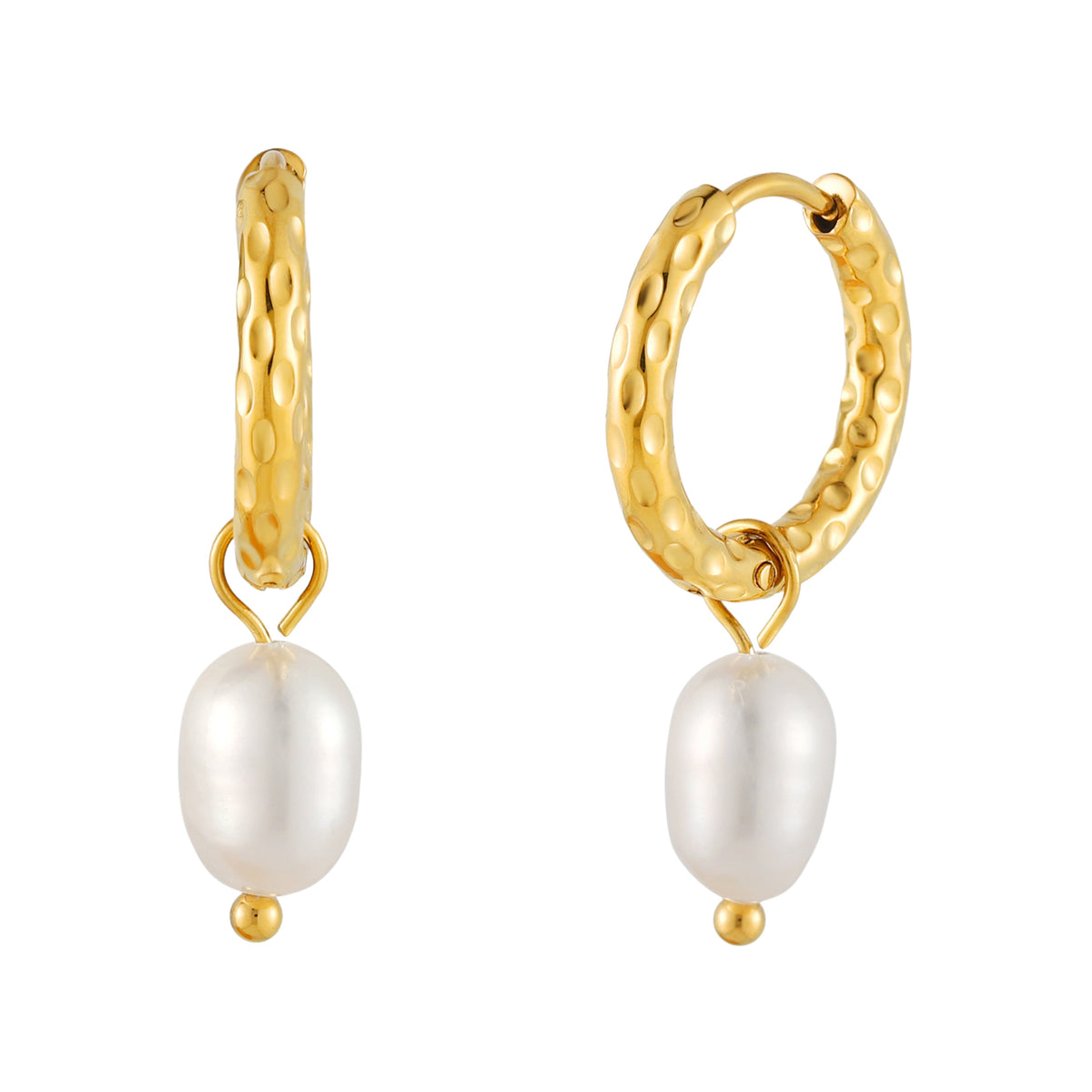 Hammered Pearl Hoop Earrings