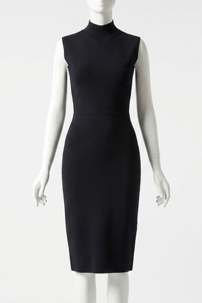 Black Bodycon Halter Midi Dress