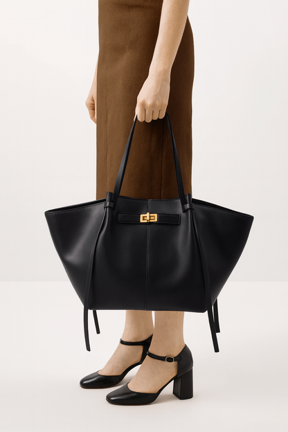 Large Black PU Leather Handbag Lyra