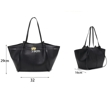 Large Black PU Leather Handbag Lyra