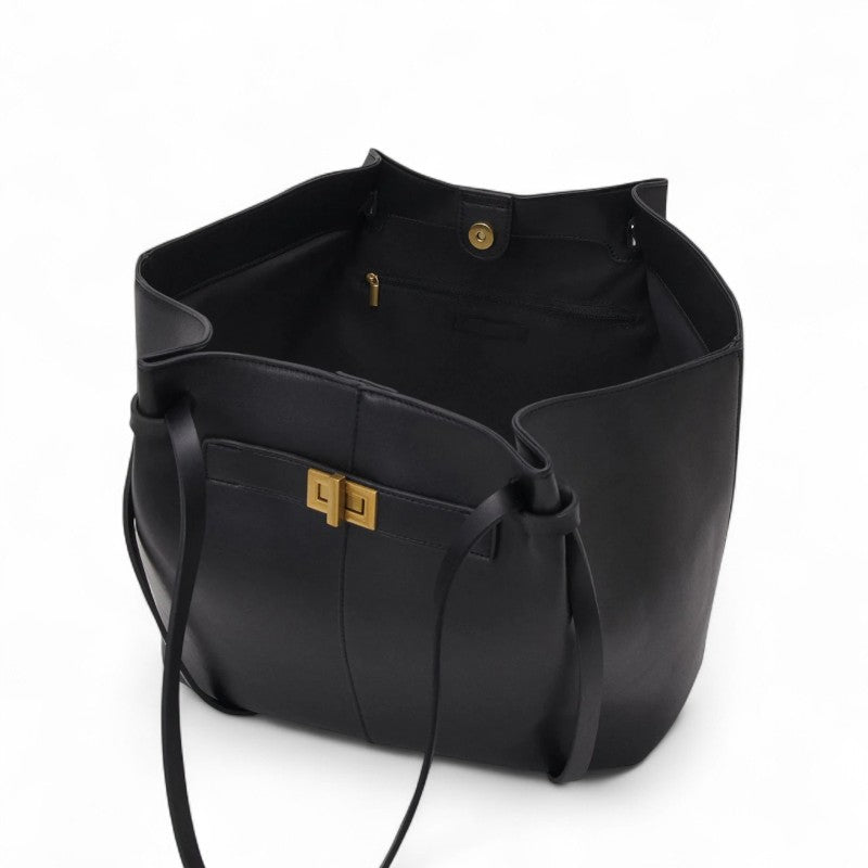 Large Black PU Leather Handbag Lyra
