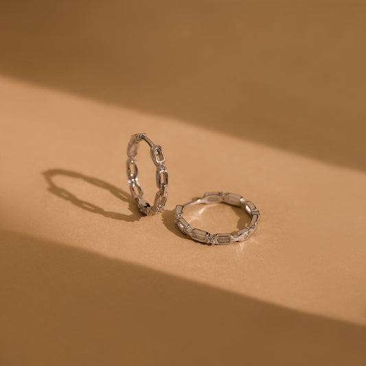 Diamond Link Hoops in Silver
