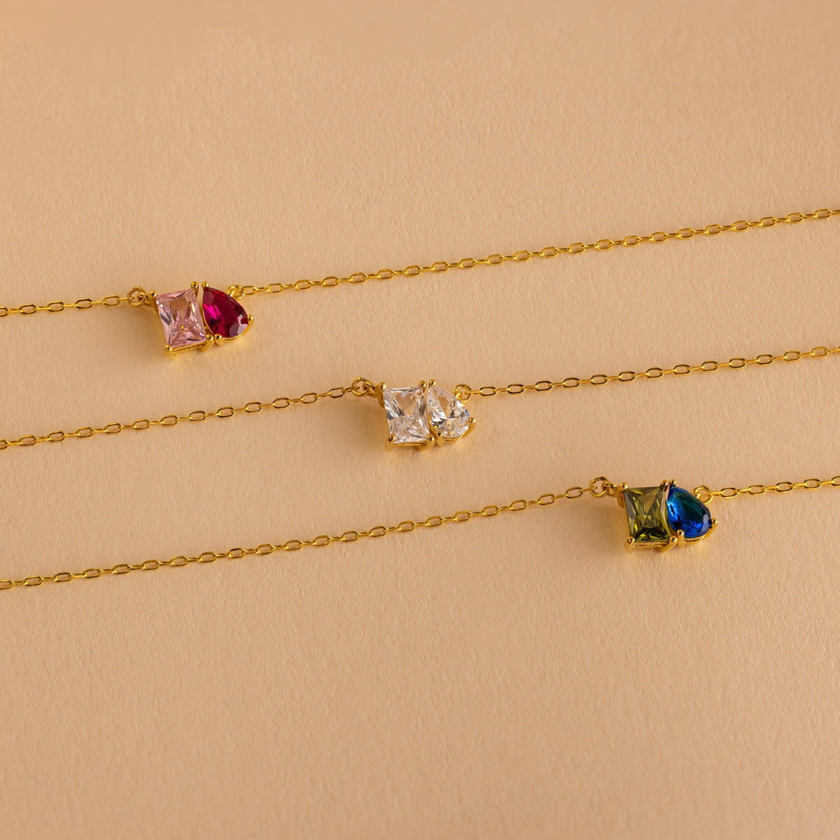 Toi et Moi Birthstone Necklace in 18K Gold