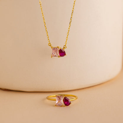 Toi et Moi Birthstone Necklace in 18K Gold