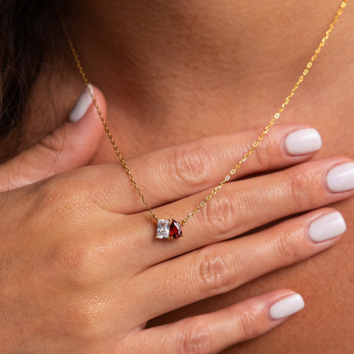 Toi et Moi Birthstone Necklace in 18K Gold