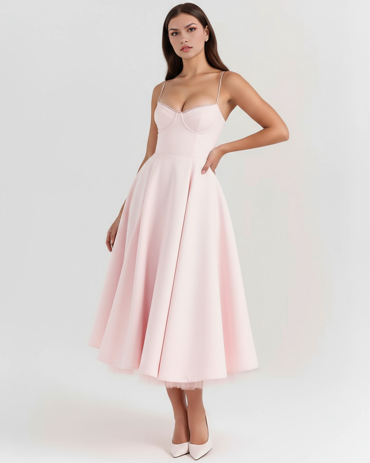 SELENE | Anmutiges Midikleid mit Feinen Trägern