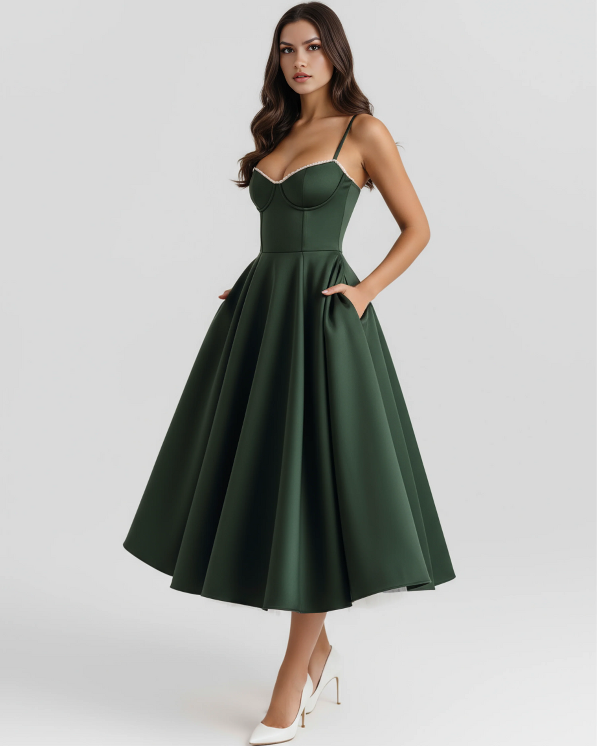 SELENE | Anmutiges Midikleid mit Feinen Trägern