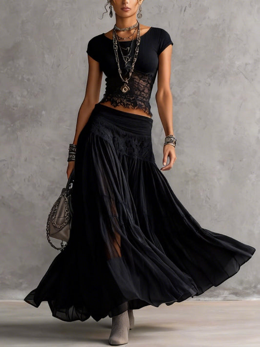 Adelina | Black lace set and pleated skirt