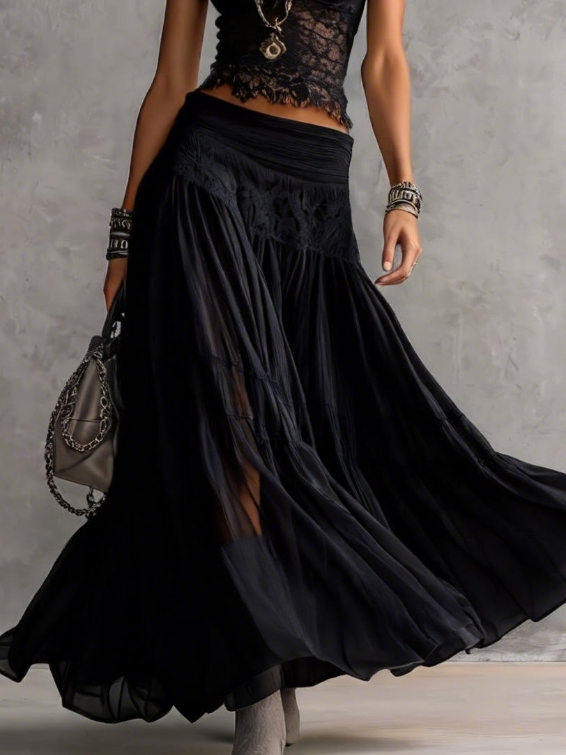 Adelina | Black lace set and pleated skirt