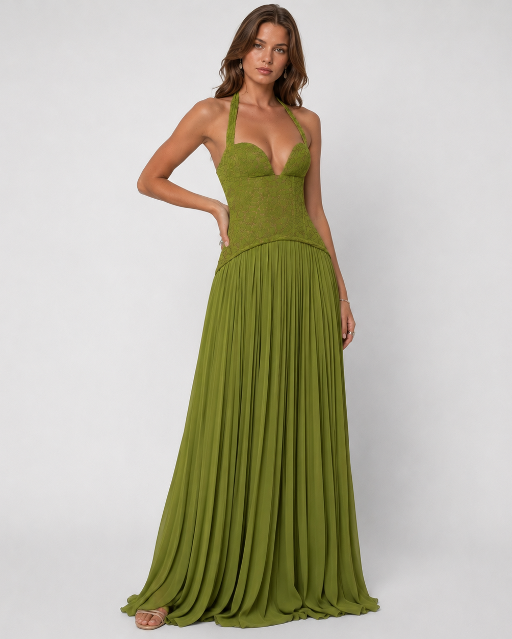 Blue Floral Lace Corset Maxi Dress