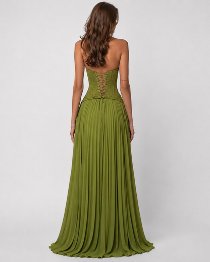 Blue Floral Lace Corset Maxi Dress
