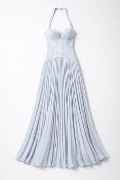 Floral Lace Corset Maxi Dress — Sky Blue