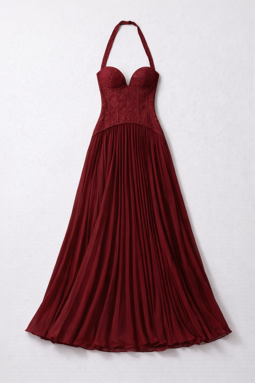 Floral Lace Corset Maxi Dress — Burgundy