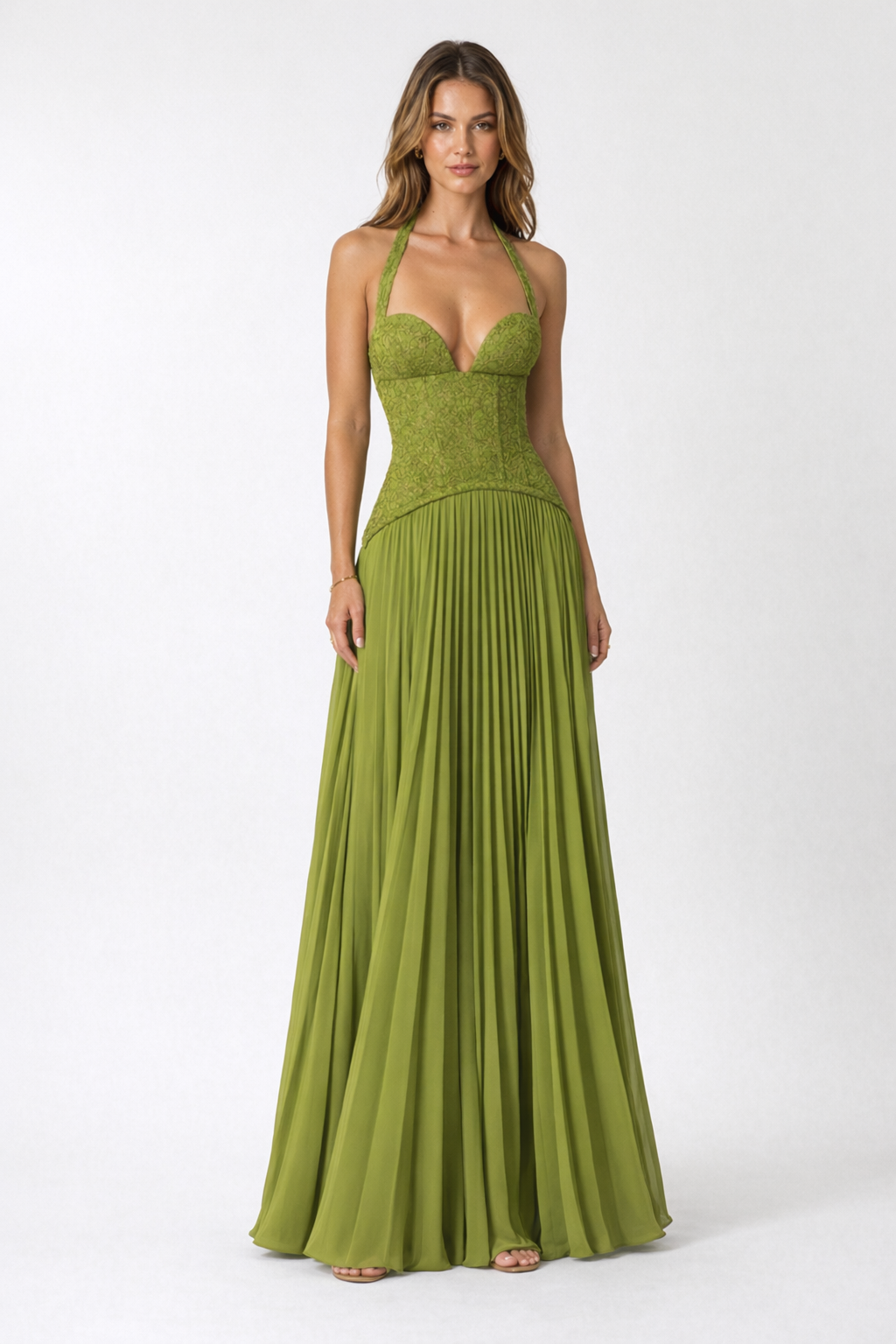 Blue Floral Lace Corset Maxi Dress — Olive