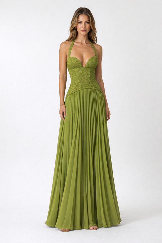 Blue Floral Lace Corset Maxi Dress — Olive