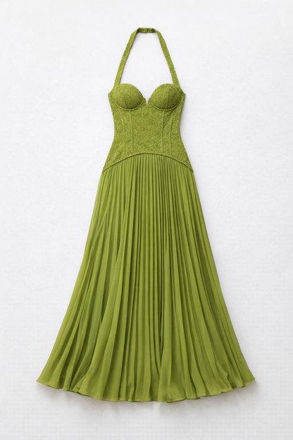 Blue Floral Lace Corset Maxi Dress — Olive