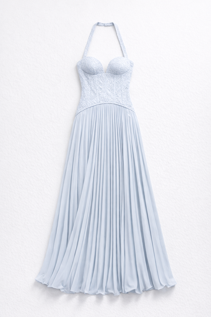 Blue Floral Lace Corset Maxi Dress — Sky Blue