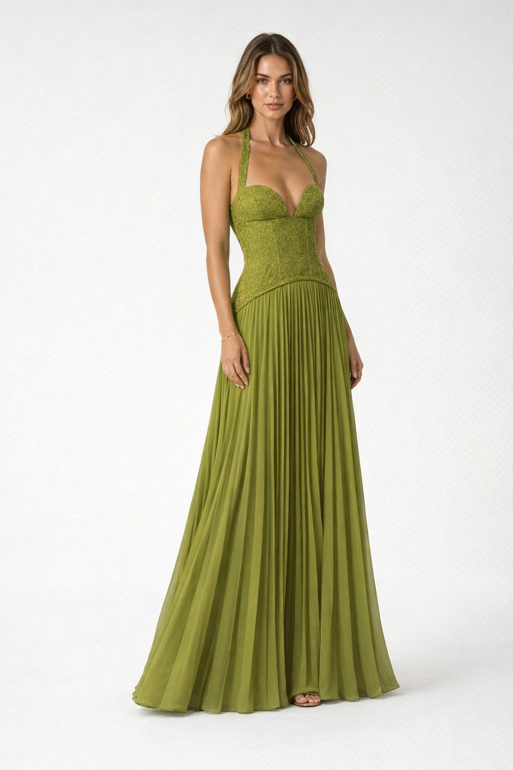 Blue Floral Lace Corset Maxi Dress — Olive
