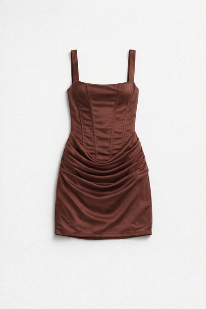 Black or Brown Polyester Slim Mini Dress — Brown